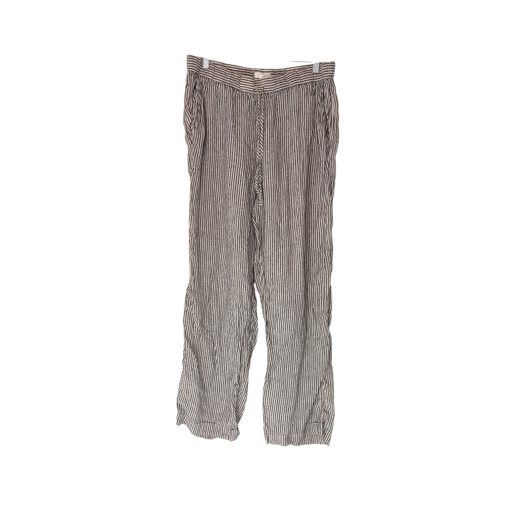 Arket Linen Drawstring Trousers Women's Gray White Striped Pull On Casual Large